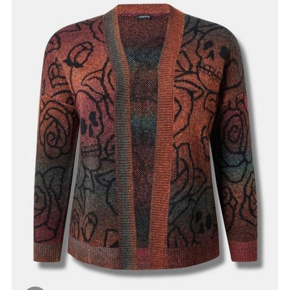 Torrid‎ Space Dye Oversize Open Front Skull Cardigan Plus Size 2X Multicolor